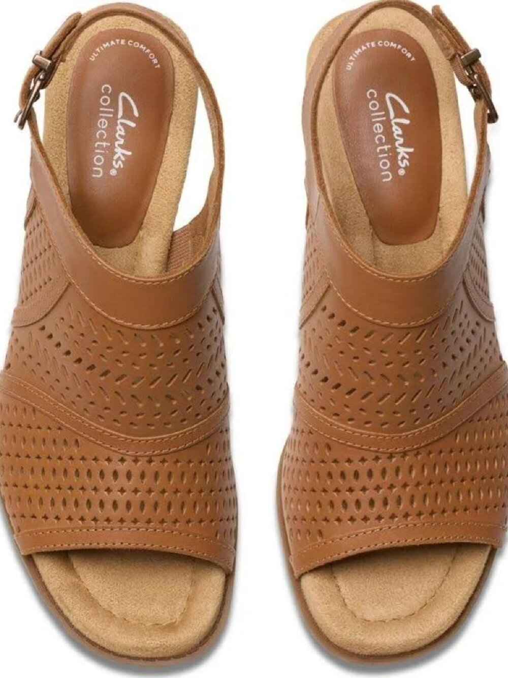 Clarks Emmalae Hope Cinnamon Leather Wedge Sandals size 8M